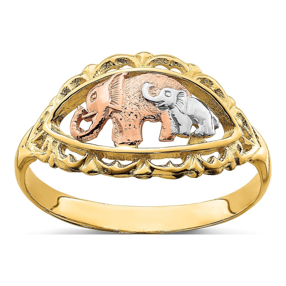 14K Two-Tone Gold Two Elephants Ring