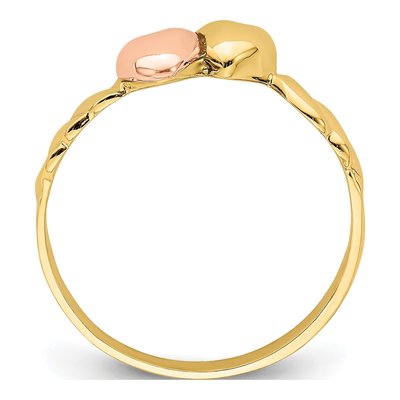 14K Two-Tone Gold Double Heart Ridged Ring – view 3