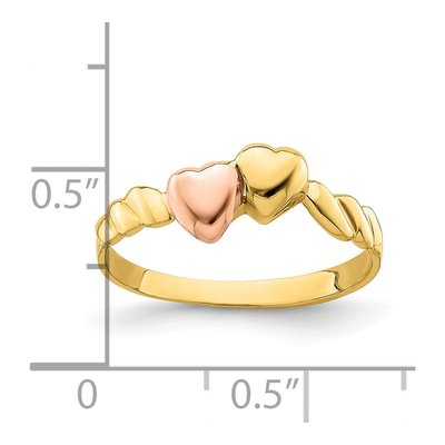 14K Two-Tone Gold Double Heart Ridged Ring – view 4