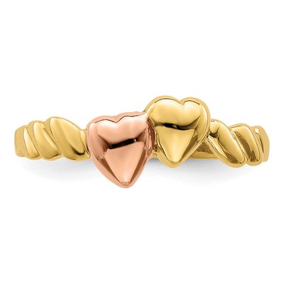 14K Two-Tone Gold Double Heart Ridged Ring – view 6