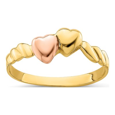14K Two-Tone Gold Double Heart Ridged Ring