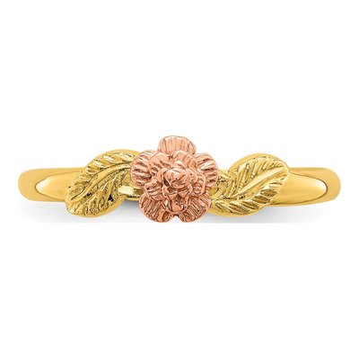 14K Two-Tone Gold Diamond-Cut Leaves Flower Ring – view 6