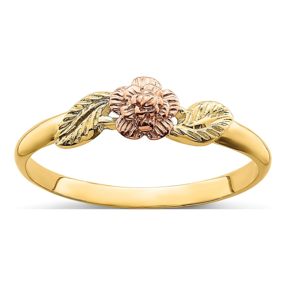 14K Two-Tone Gold Diamond-Cut Leaves Flower Ring