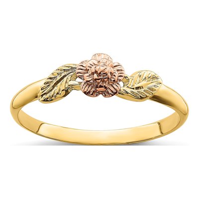 14K Two-Tone Gold Diamond-Cut Leaves Flower Ring