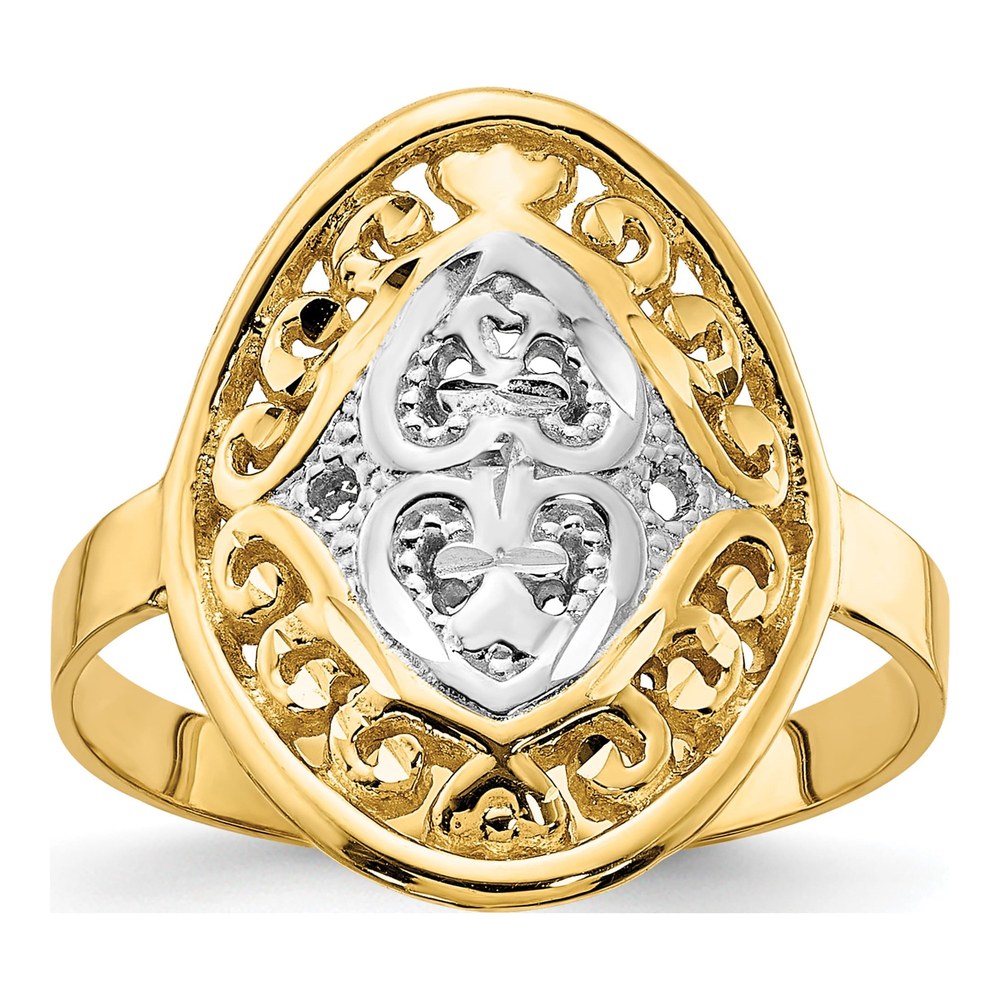 14K Yellow Gold Oval Shield Heart Ring