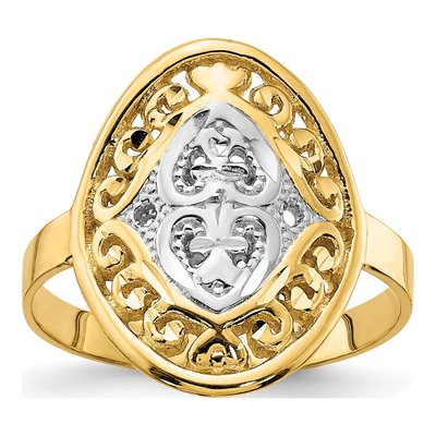 14K Yellow Gold Oval Shield Heart Ring