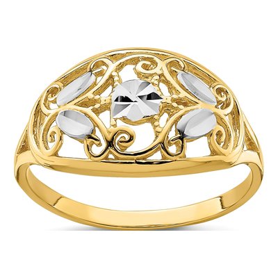 14K Yellow Gold Diamond-Cut Filigree Ring