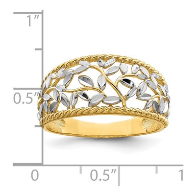 14K Yellow Gold Diamond-Cut Filigree Leaf Ring – view 4
