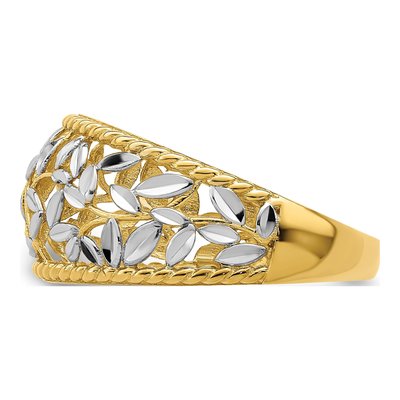 14K Yellow Gold Diamond-Cut Filigree Leaf Ring – view 5
