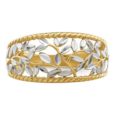 14K Yellow Gold Diamond-Cut Filigree Leaf Ring – view 6