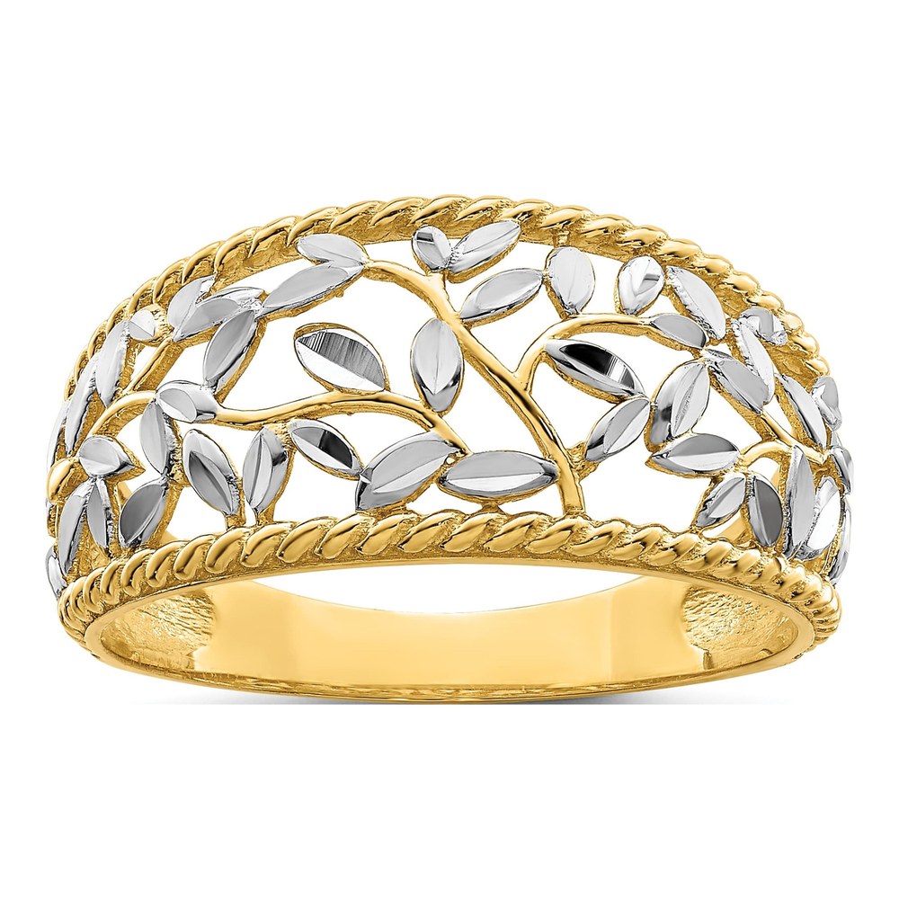 14K Yellow Gold Diamond-Cut Filigree Leaf Ring