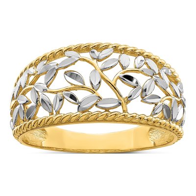 14K Yellow Gold Diamond-Cut Filigree Leaf Ring