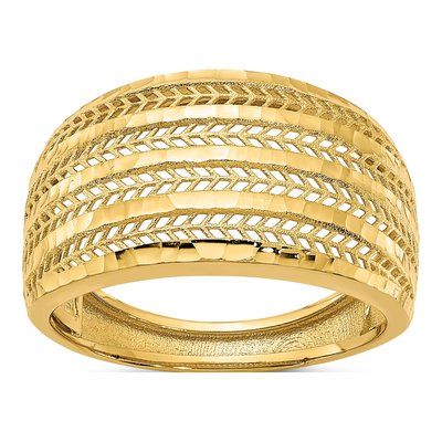 14K Yellow Gold Diamond-Cut Chevron Dome Ring