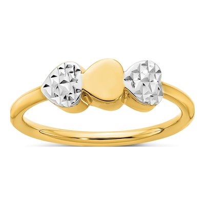 14K Yellow Gold Diamond-Cut Hearts Ring