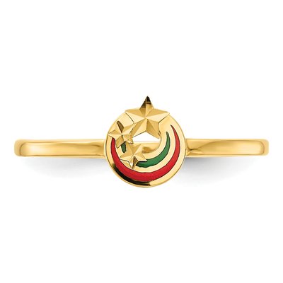 14K Yellow Gold Red Green Enamel Star Ring – view 6