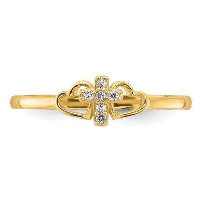 14K Yellow Gold CZ Cross Hearts Ring – view 4