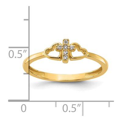 14K Yellow Gold CZ Cross Hearts Ring – view 5