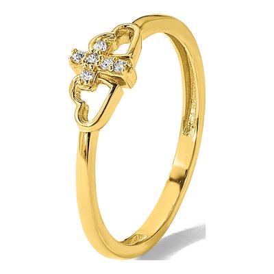 14K Yellow Gold CZ Cross Hearts Ring – view 7