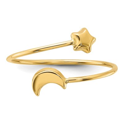 14K Yellow Gold Moon Star Adjustable Bypass Ring – view 4