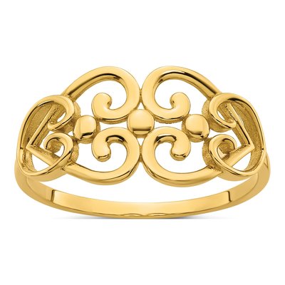 14K Yellow Gold Cut-Out Hearts Ring