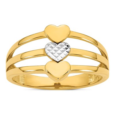 14K Yellow Gold Three Hearts Ring