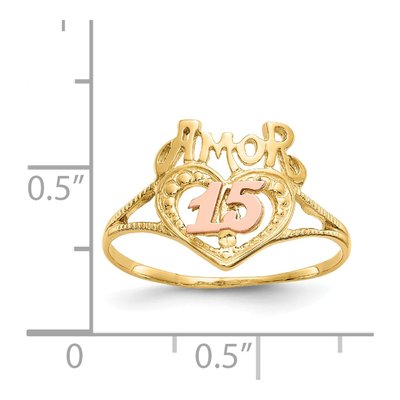 14K Two-Tone Gold Quinceanera Heart Ring – view 4