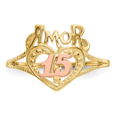 14K Two-Tone Gold Quinceanera Heart Ring – view 6