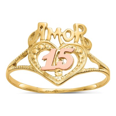 14K Two-Tone Gold Quinceanera Heart Ring