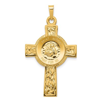14K Yellow Gold St Anthony Cross Medal Pendant