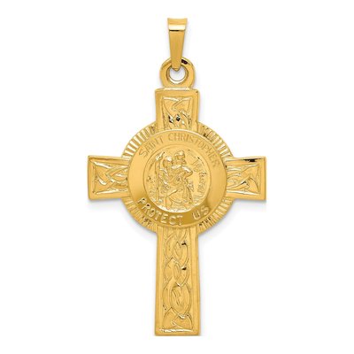 14K Yellow Gold St Christopher Cross Pendant