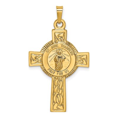 14K Yellow Gold St Jude Thaddeus Cross Pendant