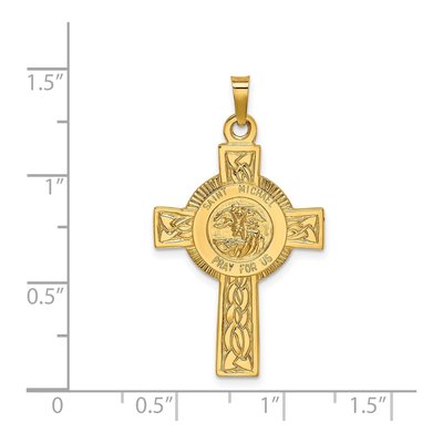 14K Yellow Gold St Michael Cross Medal Pendant – view 4