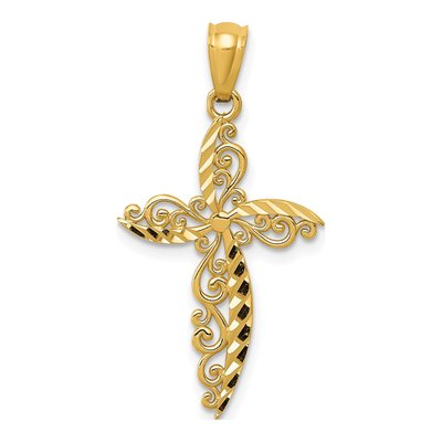 14K Yellow Gold Scroll Cross Pendant