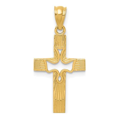 14K Yellow Gold Dove Cross Pendant
