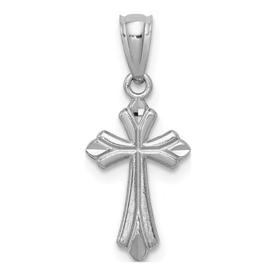 14K White Gold Budded Cross Pendant