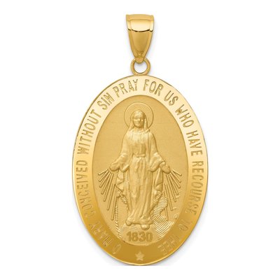 14K Yellow Gold Miraculous Medal Oval Pendant