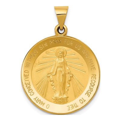 14K Yellow Gold Miraculous Medal Round Pendant