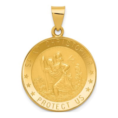 14K Yellow Gold Saint Christopher Medal Pendant