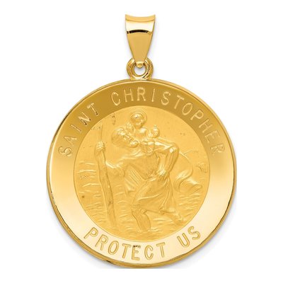 14K Yellow Gold Saint Christopher Medal Hollow Pendant