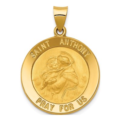 14K Yellow Gold Saint Anthony Medal Hollow Pendant