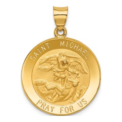 14K Yellow Gold Saint Michael Medal Hollow Pendant