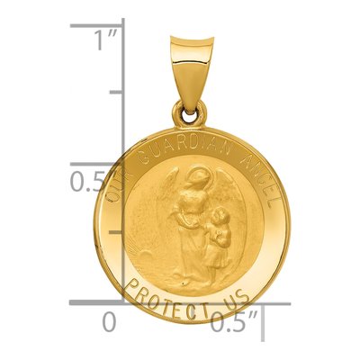 14K Yellow Gold Guardian Angel Medal Hollow Pendant – view 4