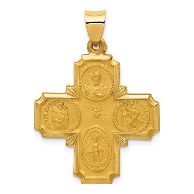 14K Yellow Gold Four-Way Medal Hollow Pendant