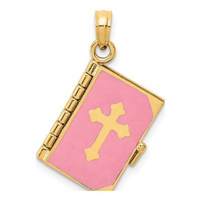14K Yellow Gold Enameled 3-D Bible Pendant