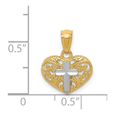 14K Yellow Gold Filigree Heart Cross Pendant – view 5