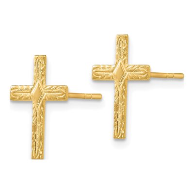 14K Yellow Gold Textured Cross Stud Earrings – view 3