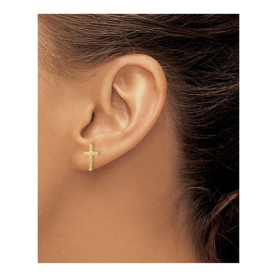 14K Yellow Gold Textured Cross Stud Earrings – view 4