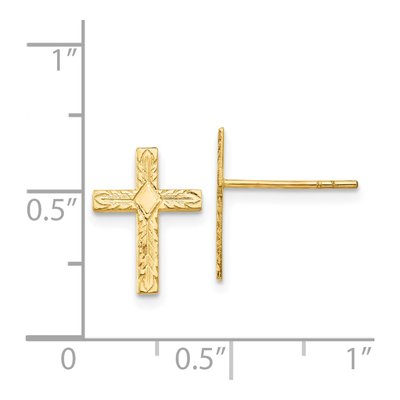 14K Yellow Gold Textured Cross Stud Earrings – view 5