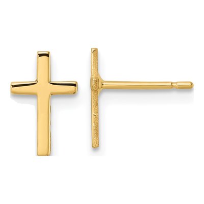 14K Yellow Gold Cross Stud Earrings
