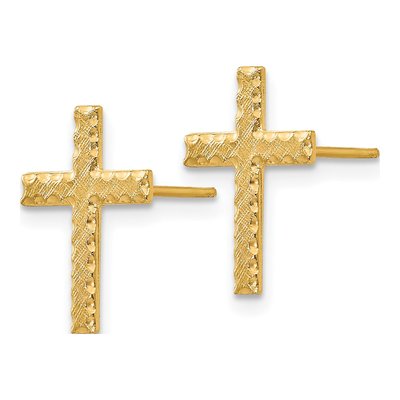 14K Yellow Gold Cross Stud Earrings – view 3